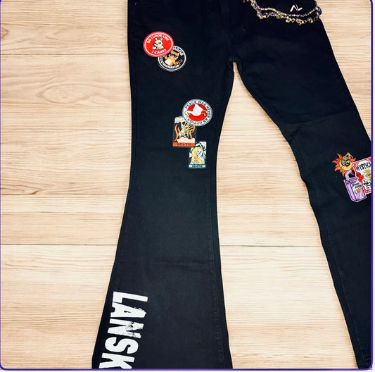 "PEACE WAS NEVER AN OPTION" PATCHWORK JEANS