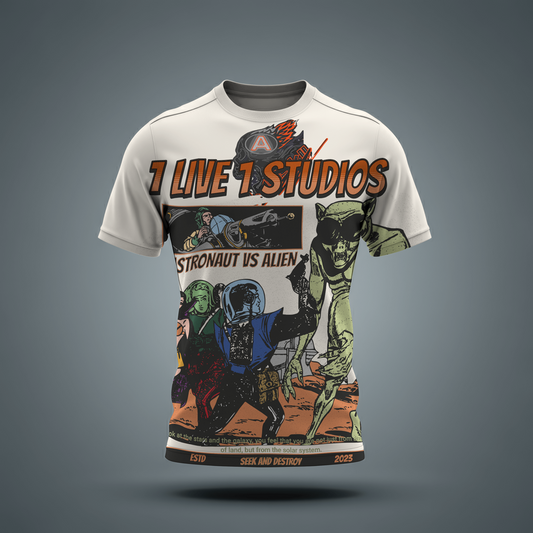 "1 LIVE 1 ALIENS"  BOXY DISTRESSED TEE